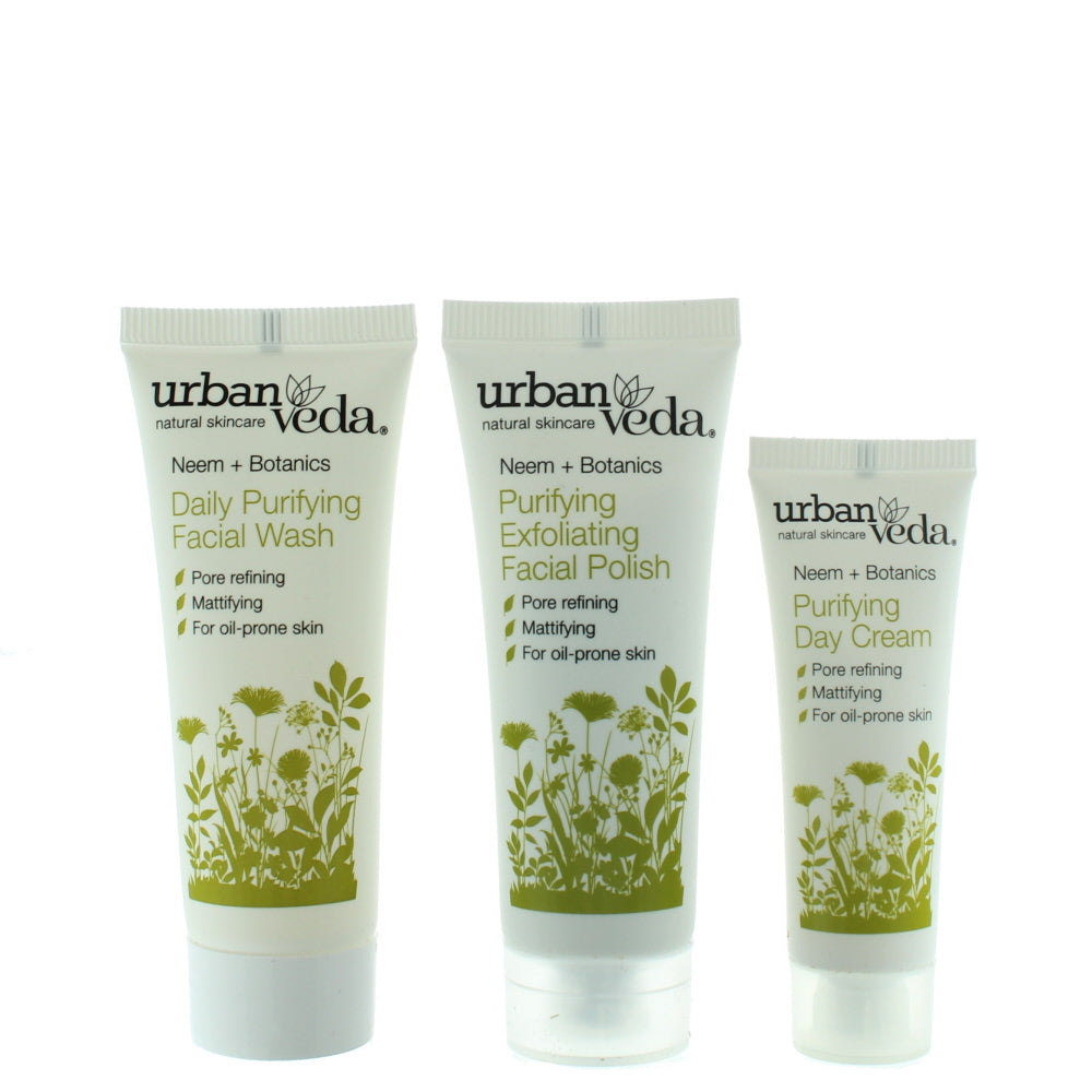 Urban Veda Purifying Face Ritual Travel Set Skincare Set Gift Set : Facial Wash 20ml - Facial Polish 20ml - Day Cream 10ml