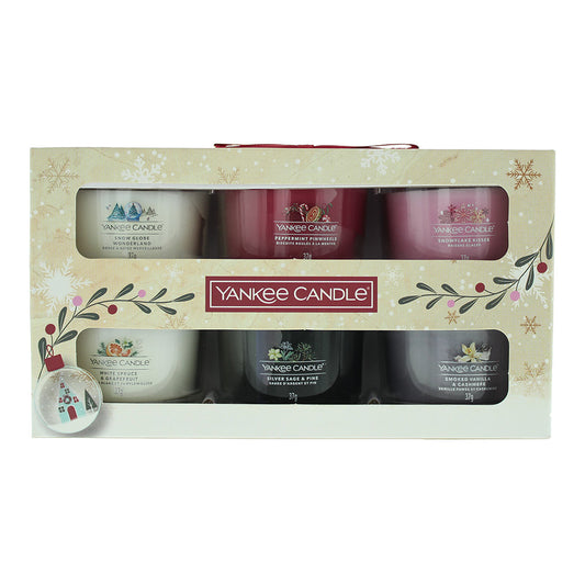 Yankee Candle 6 Piece Gift Set: Snow Globe Wonderland 37g - Peppermint Pinwheels 37g - Snowflake Kisses 37g - White Spruce & Grapefruit 37g - Silver Sage & Pine 37g - Smoked Vanilla & Cashmere 37g