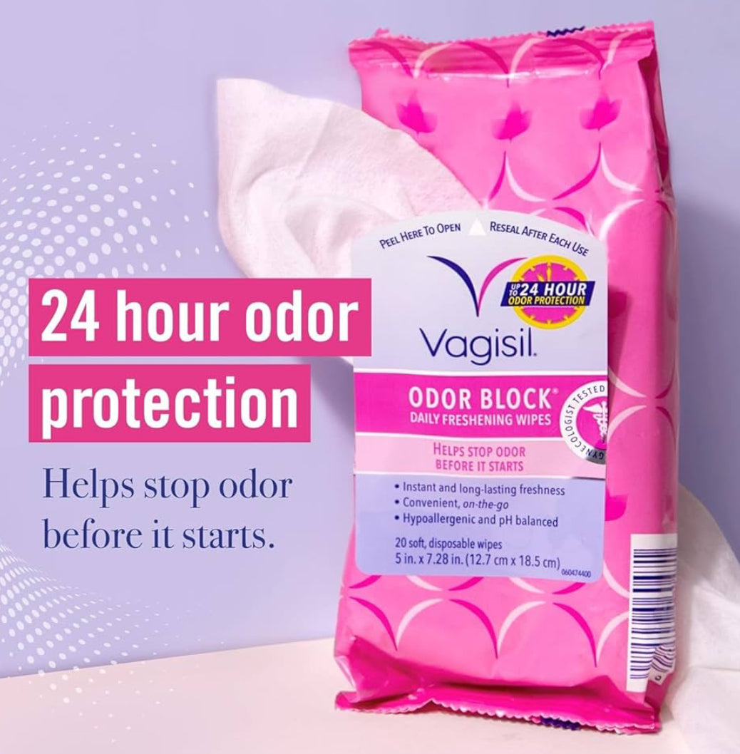 Vagisil Odor Block Daily Freshening Vaginal Wipes 3 Packs of 20