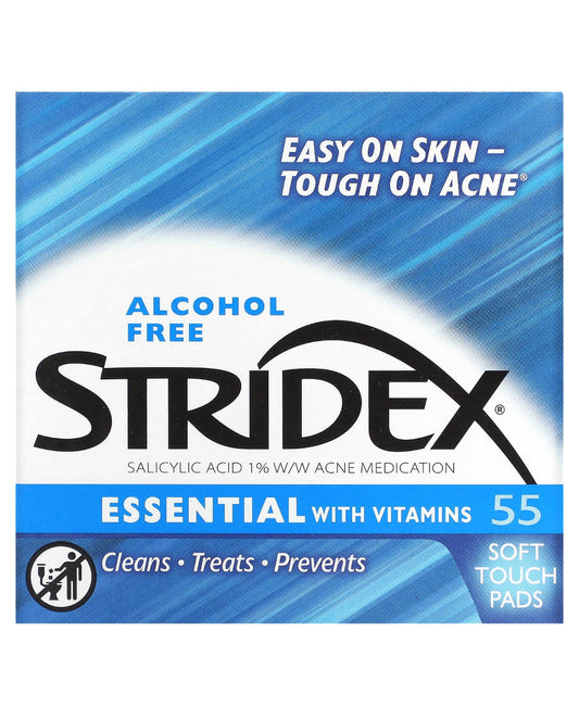 Stridex Essential Acne Treatment with Vitamins Alcohol Free 55 Soft Touch Pads