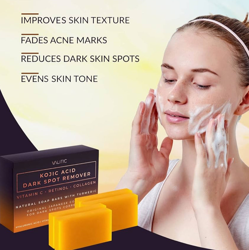 Valitic Kojic Acid Dark Spot Remover Soap Bar with Vitamin C, Retinol, Collagen, Turmeric
