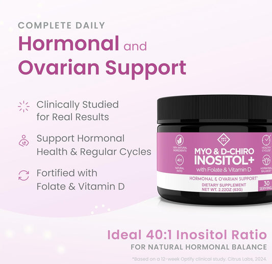 Optify Premium Inositol Supplement Myo-Inositol and D-Chiro Inositol Powder Plus Folate and Vitamin