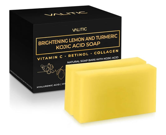 VALITIC Brightening Lemon & Turmeric Kojic Acid Soap with Vitamin C, Retinol, Collagen - 2 Pack