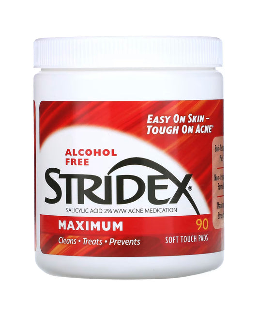 Stridex Maximum Acne Treatment Alcohol Free 90 Soft Touch Pads