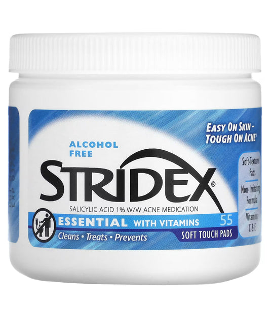 Stridex Essential Acne Treatment with Vitamins Alcohol Free 55 Soft Touch Pads