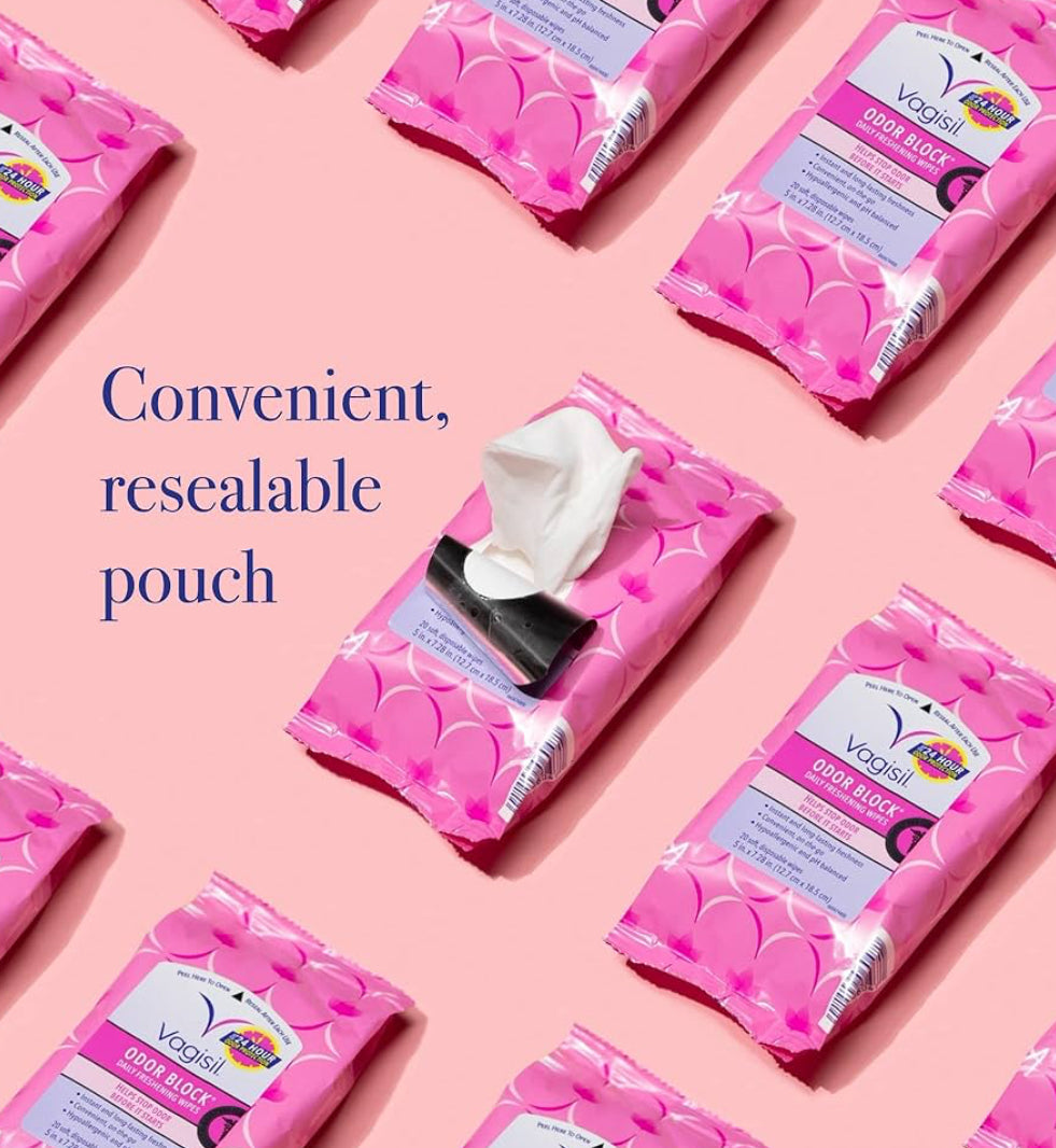 Vagisil Odor Block Daily Freshening Vaginal Wipes 3 Packs of 20