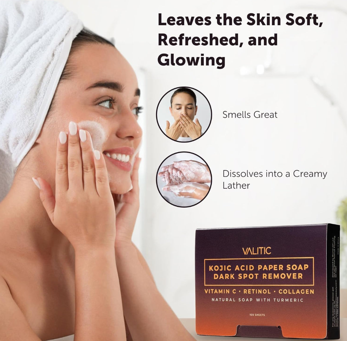 VALITIC Turmeric Kojic Acid Cleansing Soap Melting Sheets - 2 Pack