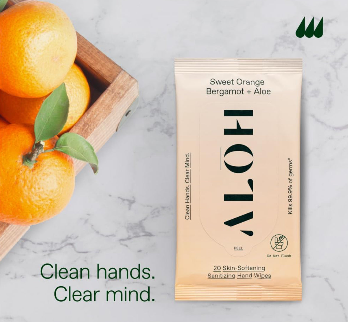 ALŌH Sweet Orange Bergamot + Aloe Sanitizing Hand Wipes - 3 Packs