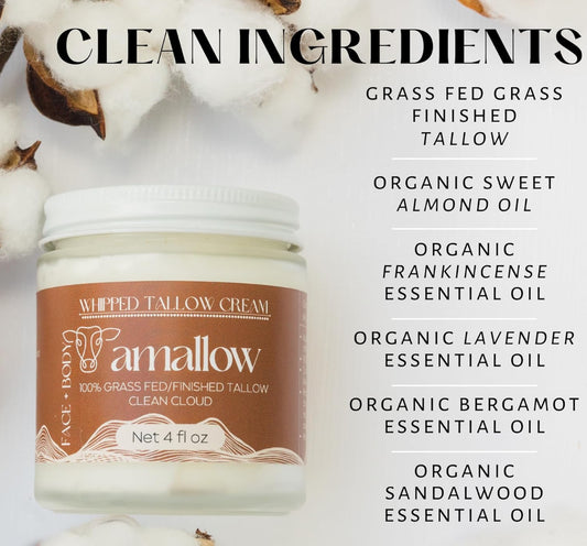Amallow 100% Grass Fed Beef Tallow for Skin Care - Clean Cloud Moisturiser