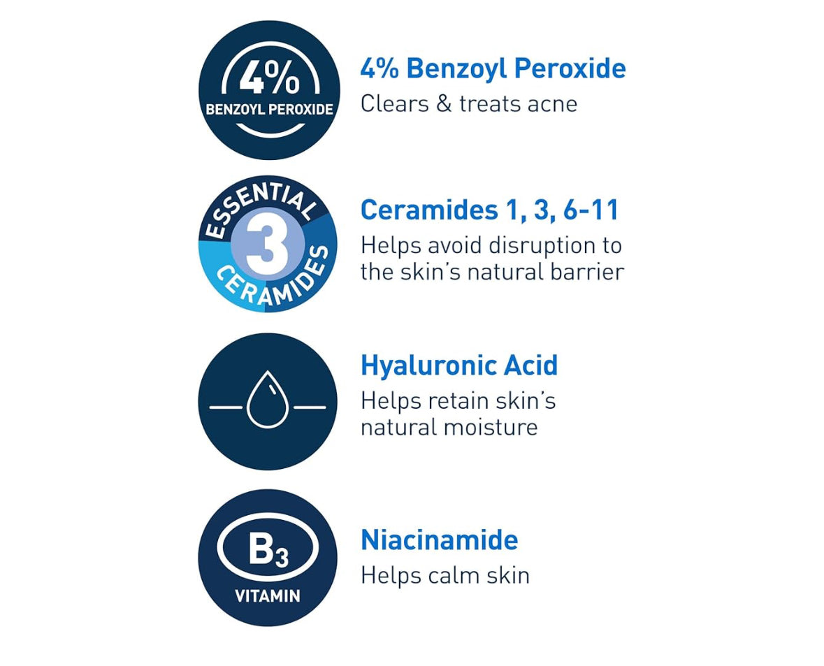 CeraVe Acne Foaming Cream Cleanser 4% Benzoyl Peroxide