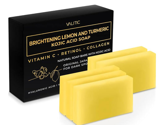 VALITIC Brightening Lemon & Turmeric Kojic Acid Soap with Vitamin C, Retinol, Collagen - 5 Pack