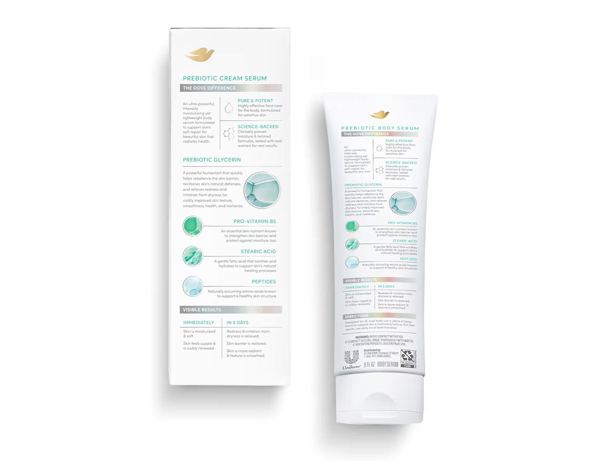 Dove Body Cream Serum Prebiotic + Protection with Pro-Vitamin B5, Stearic Acid and Peptides