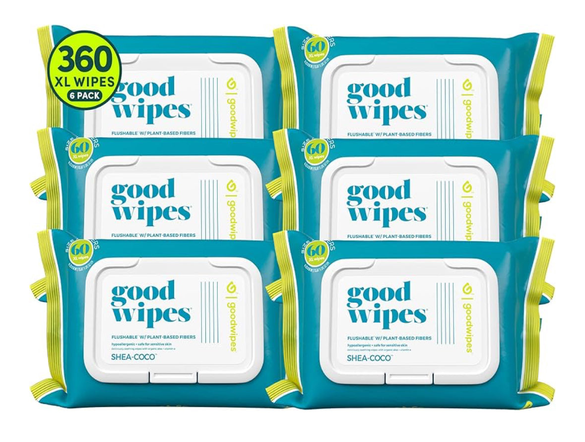 Goodwipes Flushable Butt Wipes Made with Vitamin E & Aloe - 360 Count (6 Packs)