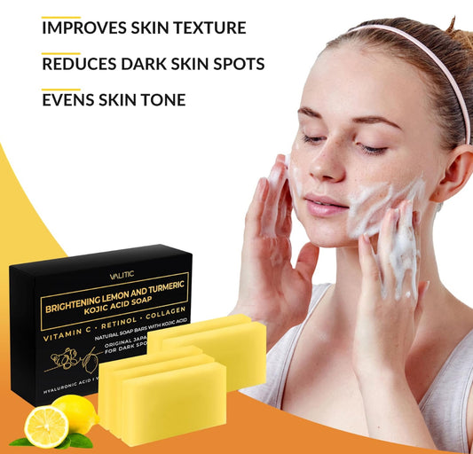 VALITIC Brightening Lemon & Turmeric Kojic Acid Soap with Vitamin C, Retinol, Collagen - 2 Pack