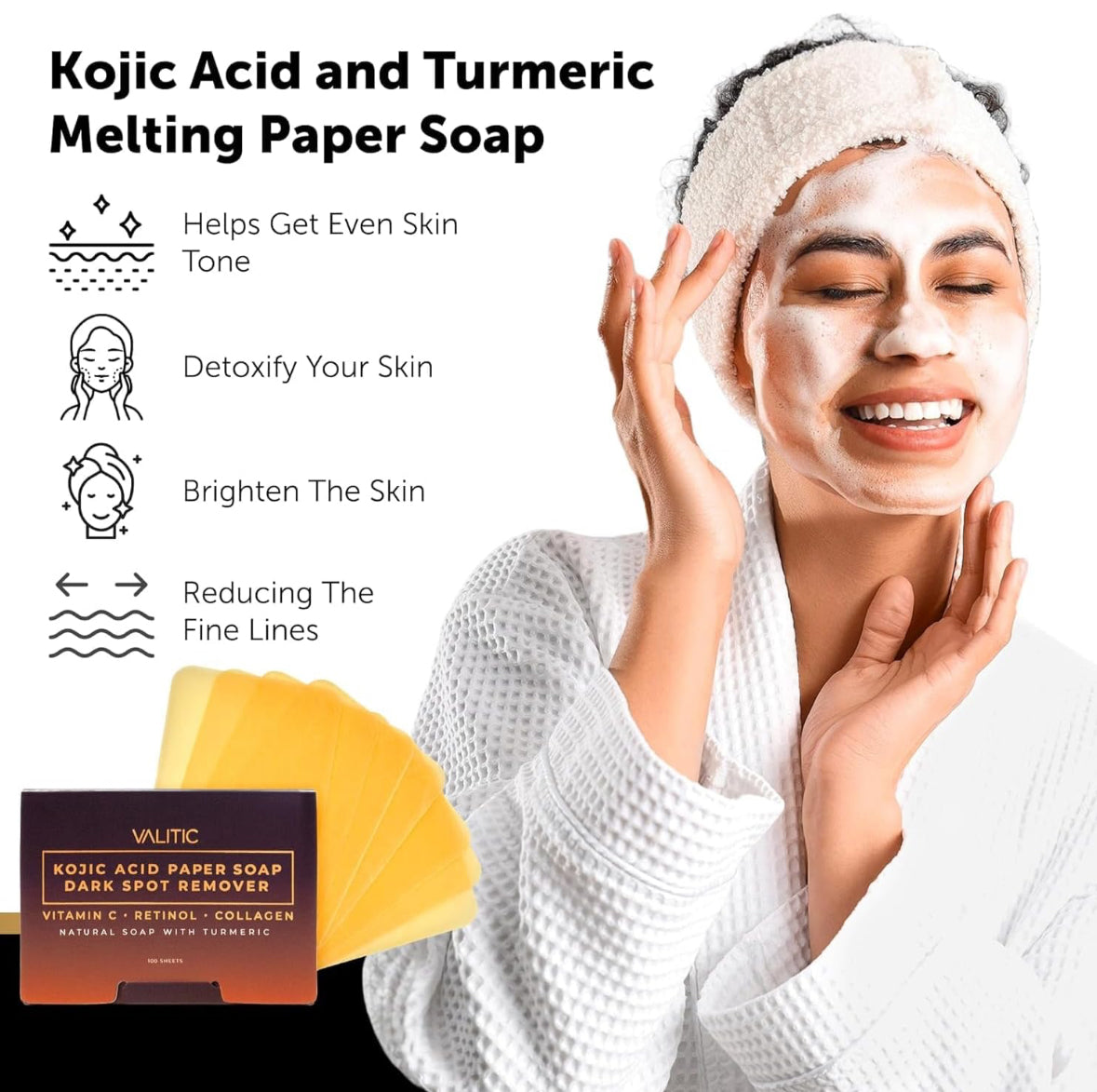 VALITIC Turmeric Kojic Acid Cleansing Soap Melting Sheets - 2 Pack
