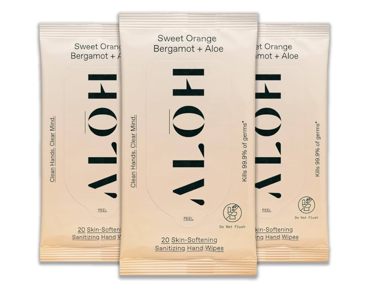 ALŌH Sweet Orange Bergamot + Aloe Sanitizing Hand Wipes - 3 Packs
