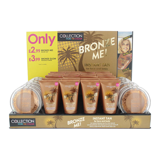 Collection 2000 Bronze Me! Instant Tan Wash Off 40 Piece Gift Set: 12 x Light/Medium Self-Tan 60ml - 15 x Medium/Dark Self-Tan 60ml - 12 x Bronzing Powder 19g - Display Unit