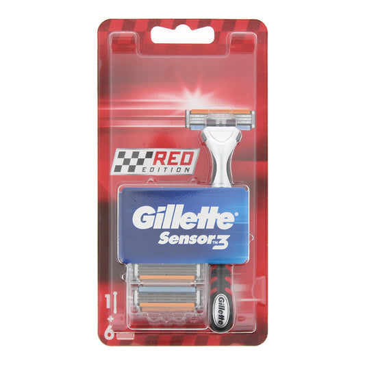Gillette Sensor 3 Red Razor Handle + Blade Refills 6pcs