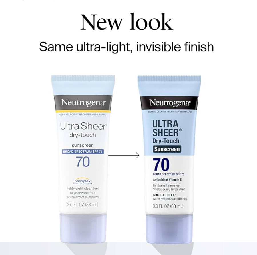 Neutrogena Ultra Sheer Dry-Touch Water Resistant and Non-Greasy Sunscreen Lotion with Broad Spectrum SPF 70