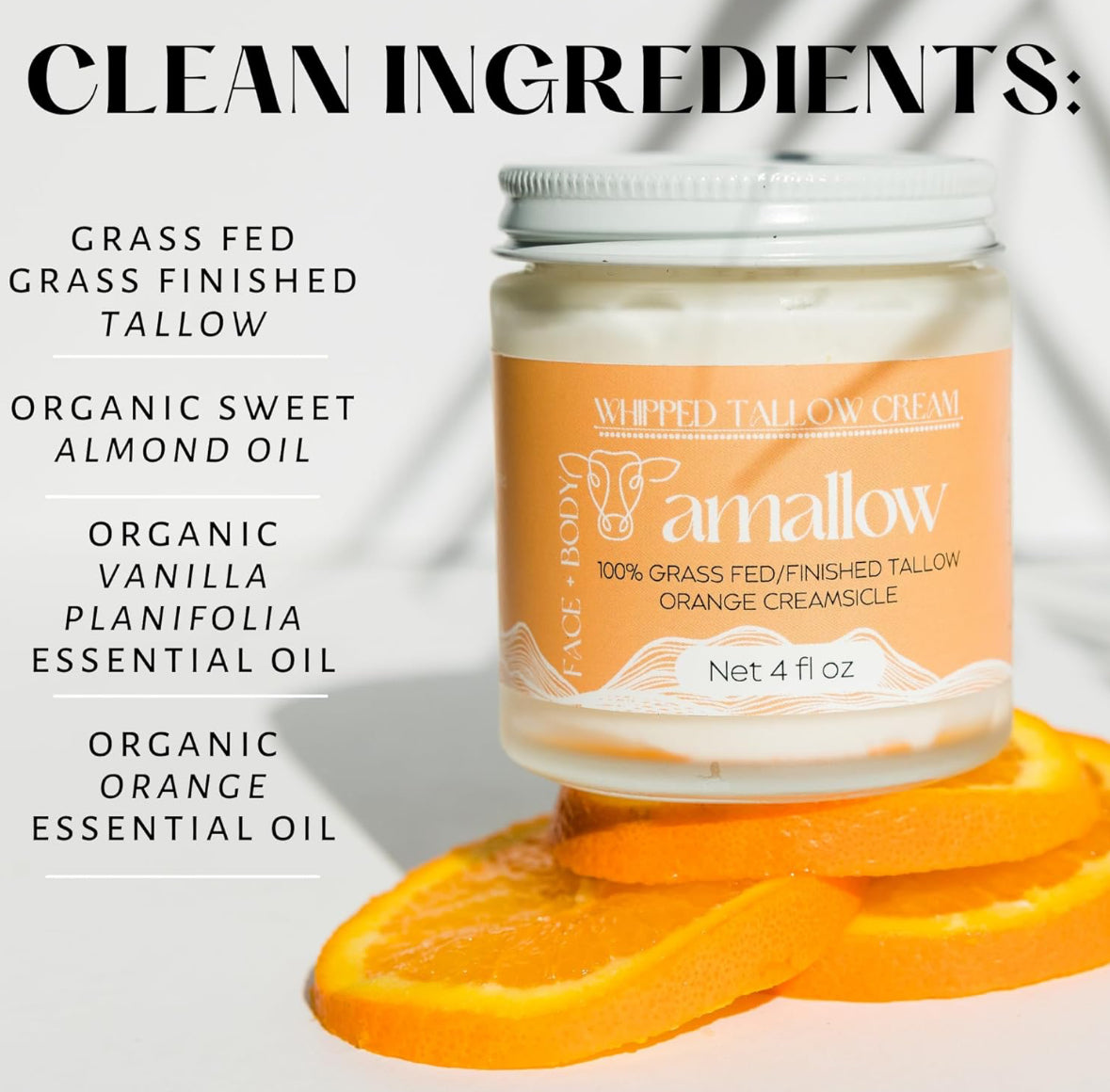 Amallow 100% Grass Fed Beef Tallow for Skin Care - Orange Creamsicle Moisturiser