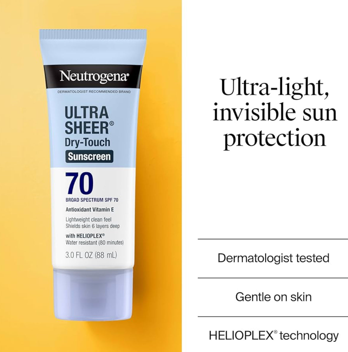Neutrogena Ultra Sheer Dry-Touch Water Resistant and Non-Greasy Sunscreen Lotion with Broad Spectrum SPF 70
