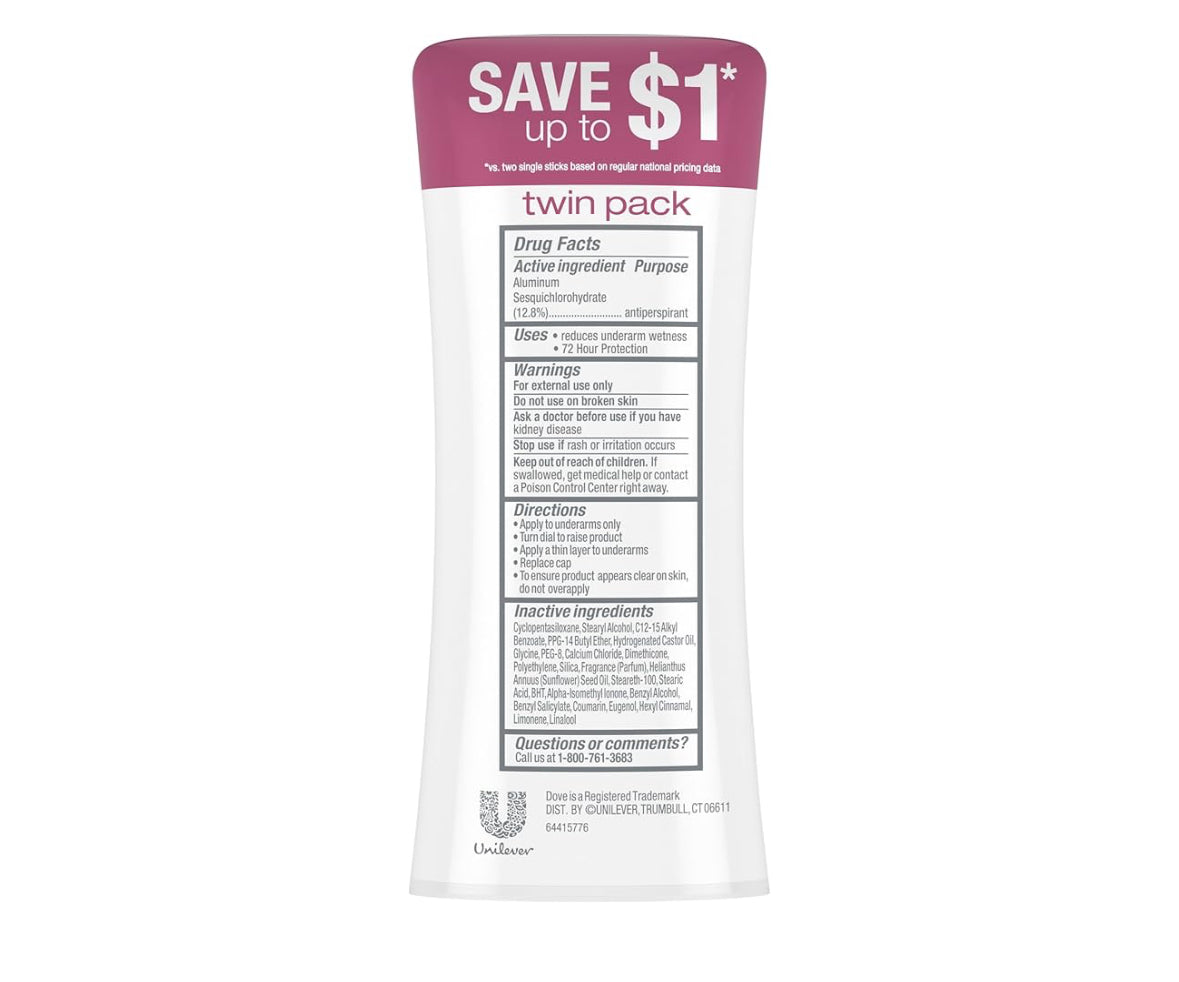 Dove Advanced Care Antiperspirant Caring Coconut Deodorant Stick - 2 Pack