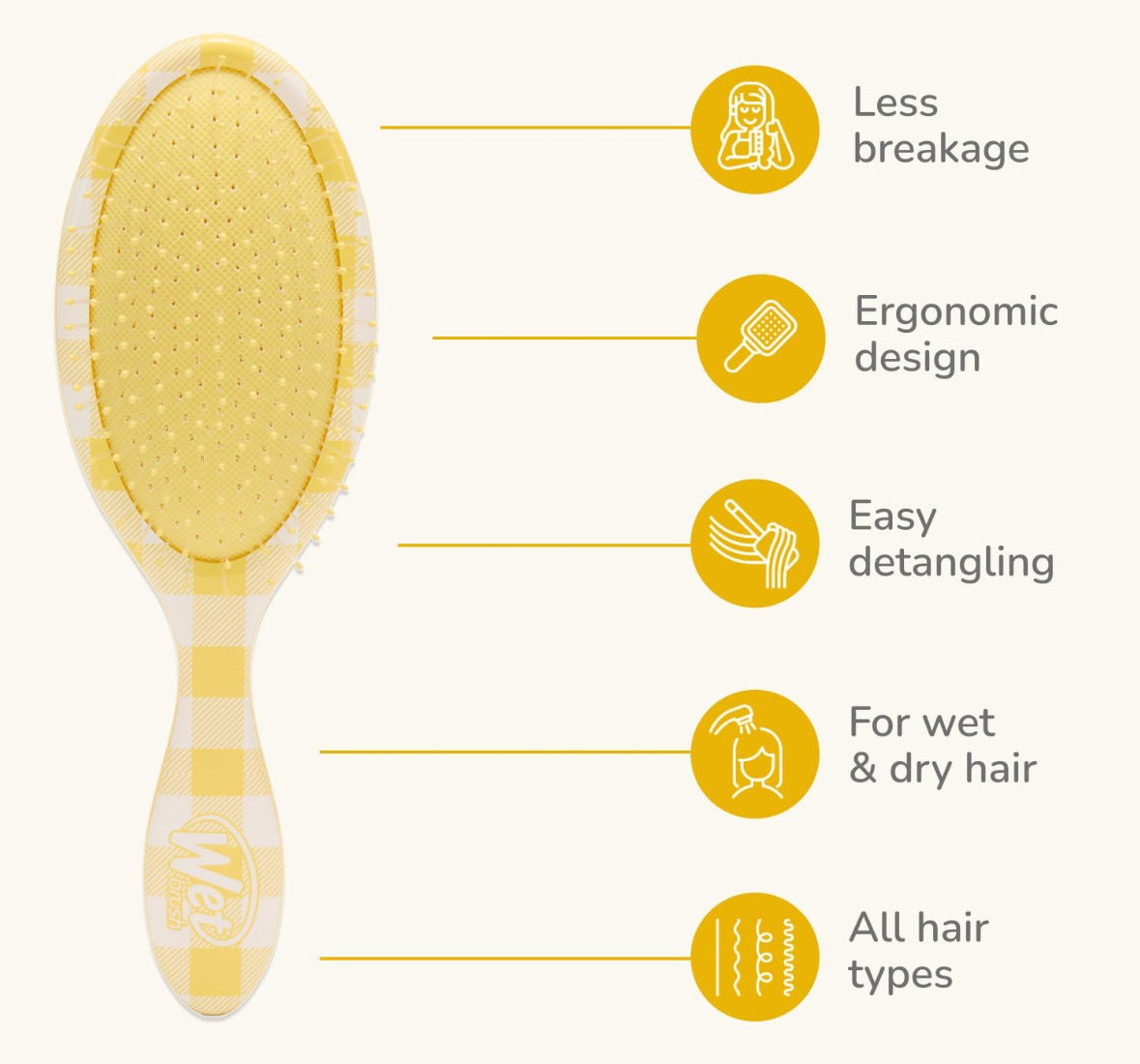 Wet Brush Original Detangler Hair Brush Golden Gingham