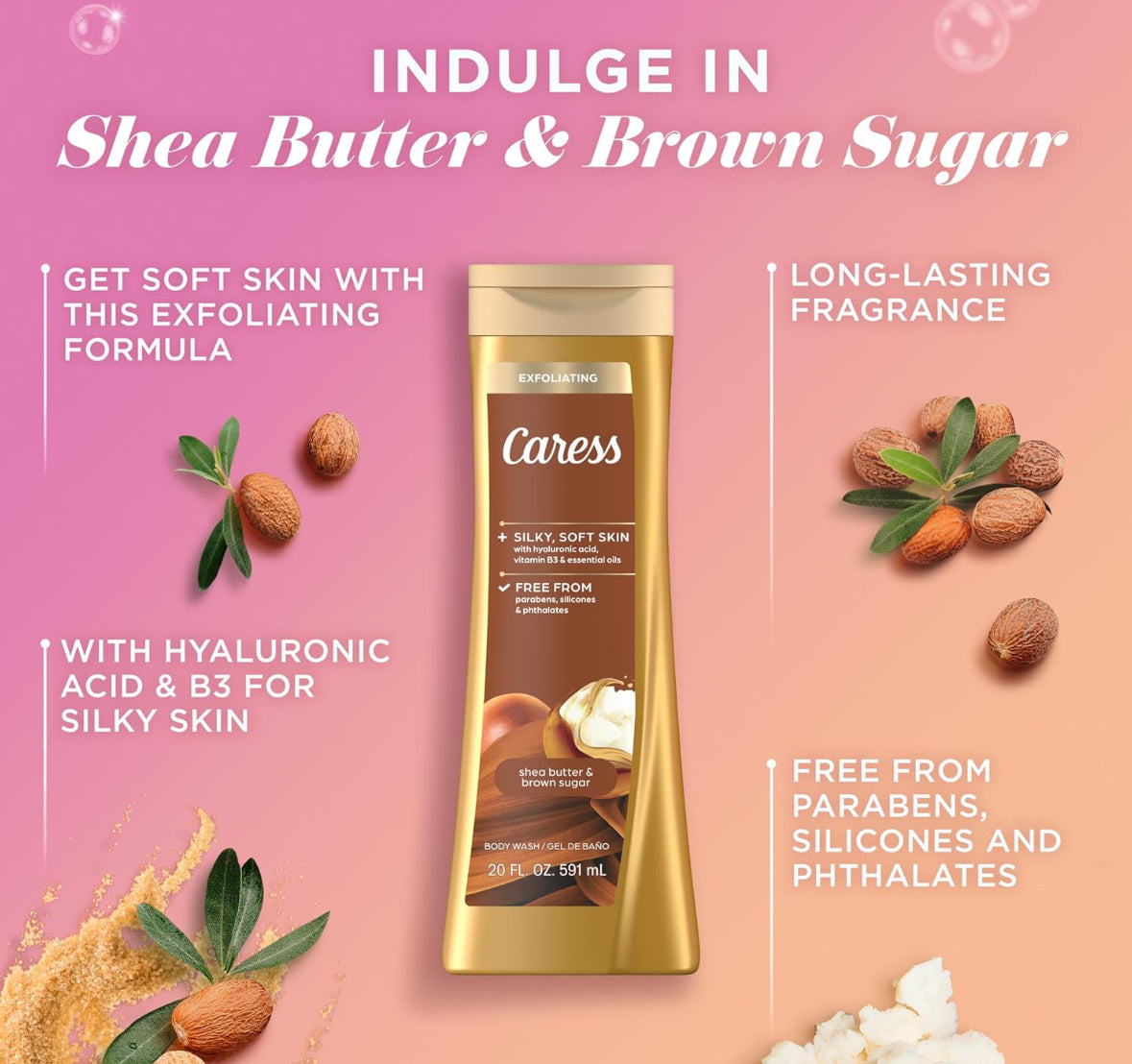 Caress Shea Butter & Brown Sugar Body Wash - 4 Pack