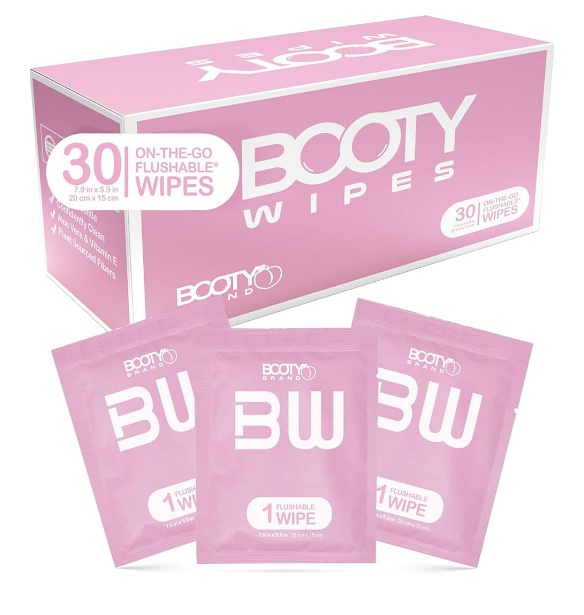BOOTY WIPES - 30 Individually Wrapped Flushable Feminine Wet Wipes