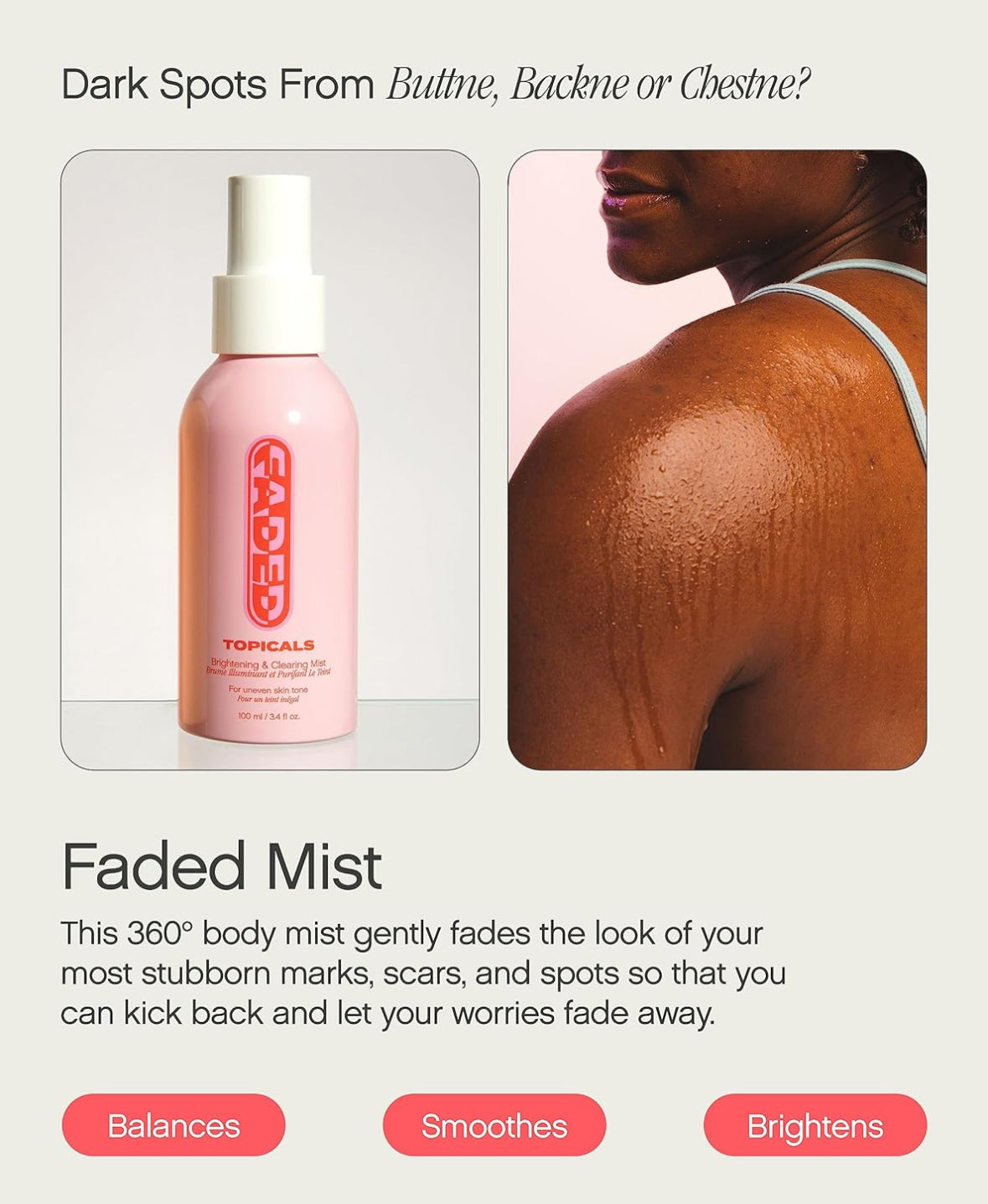 Topicals Faded Skin Serum Mist for Brightening and Clearing Uneven Skin Tone