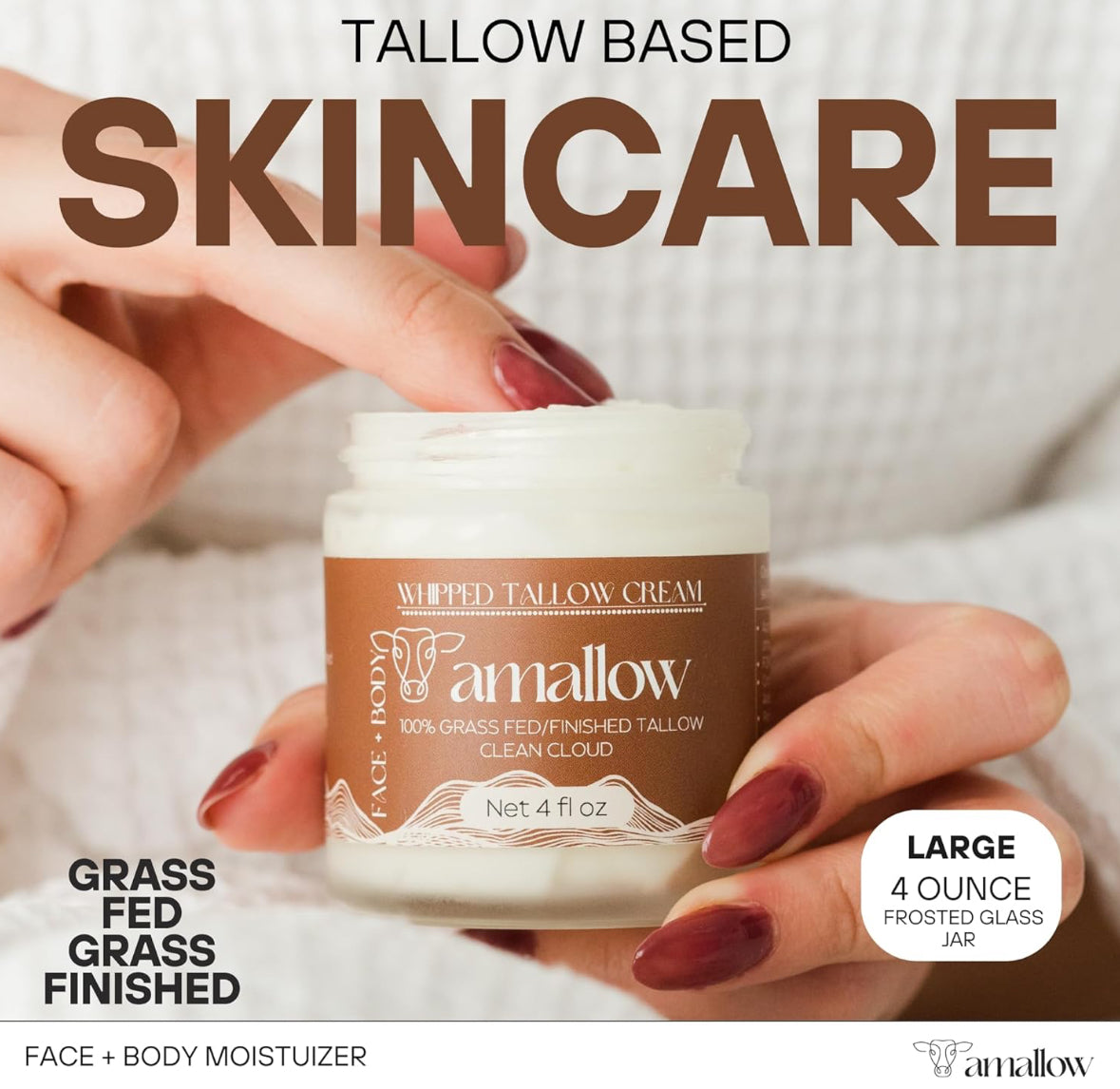 Amallow 100% Grass Fed Beef Tallow for Skin Care - Clean Cloud Moisturiser