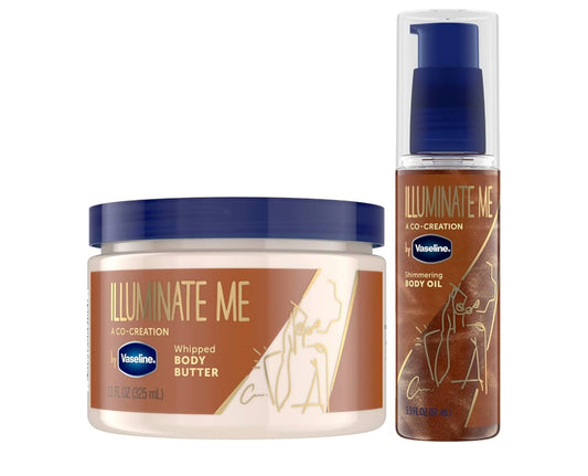 Vaseline Illuminate Me Body Butter & Body Oil - Shimmering Body Bronzer & Hydrating Whipped Organic Shea Butter Set