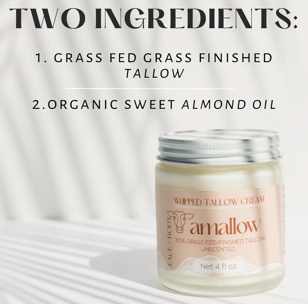Amallow 100% Grass Fed Beef Tallow for Skin Care - Unscented Moisturiser
